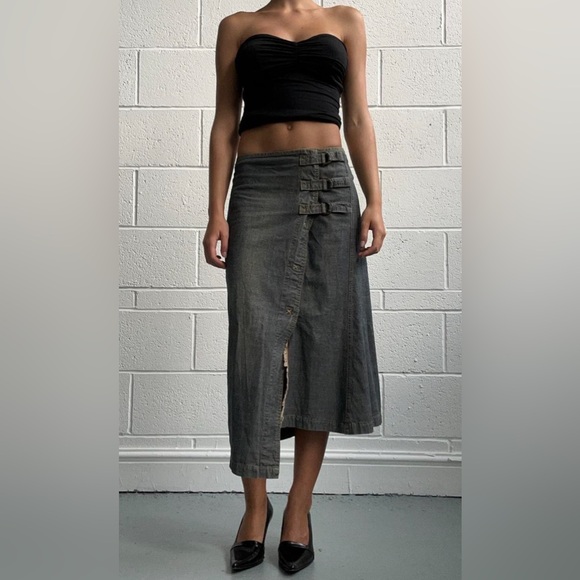 Cop Copine Vintage Y2K Denim Wrap Midi Skirt As Seen On Bella Hadid size Medium - Picture 5 of 16